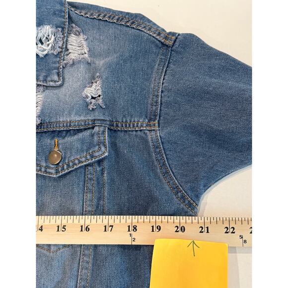 Say What? Women’s Distressed Jean Jacket Size Small Oversized Grunge Denim - Picture 8 of 10